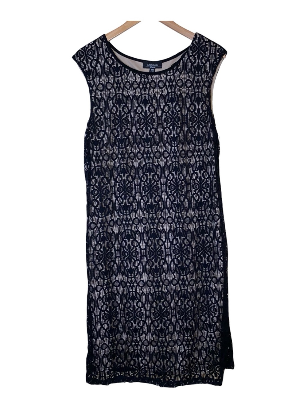 R&M Richards Black Lace Overlay Cocktail Dress Size 18w Sheer Sleeveless Party
